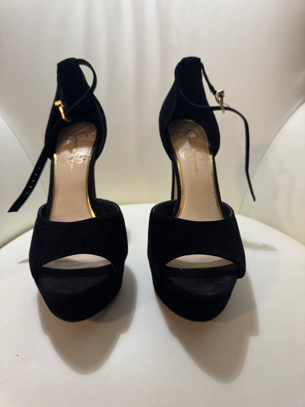 Sam Edelman Black Suede Platform Ankle-Strap Heels